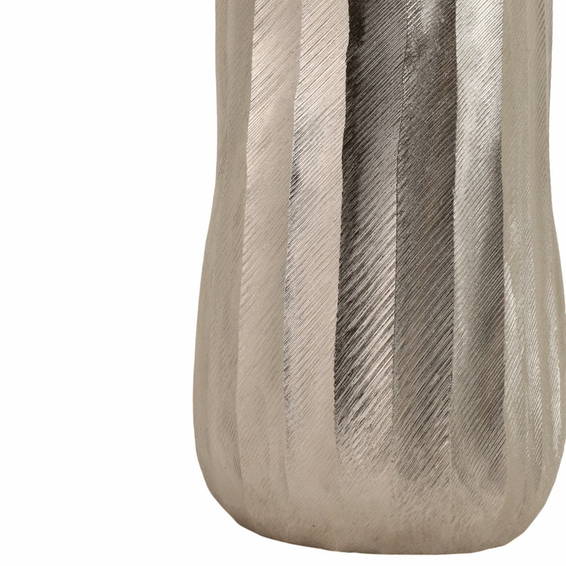 35 Rounded Etched Metal Floor Vase, Silver