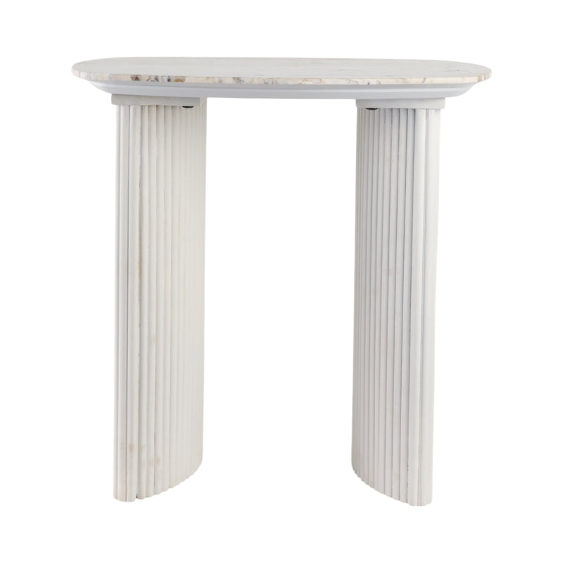 24catalina Travertine&fluted Wood Accent Table/kd