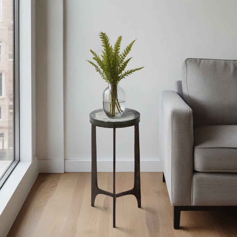 22 Thick Glass Top Round Accent Table, Antique Br