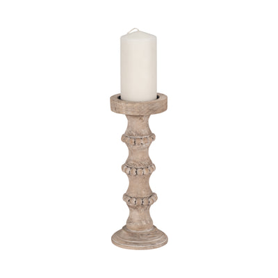 WOODEN 13 BANDED BEAD CANDLE HOLDER