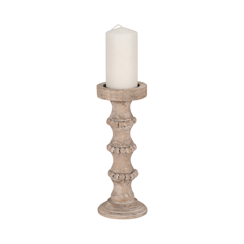 WOODEN 13 BANDED BEAD CANDLE HOLDER