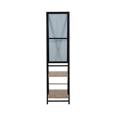 63 Standing Mirror W/ Wood Shelves, Black/natural