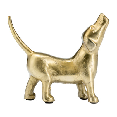 8L METAL, DECO HOWLING DOG, GOLD