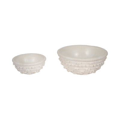 S/2 8/12 Textured Knobby Knot Bowls, White