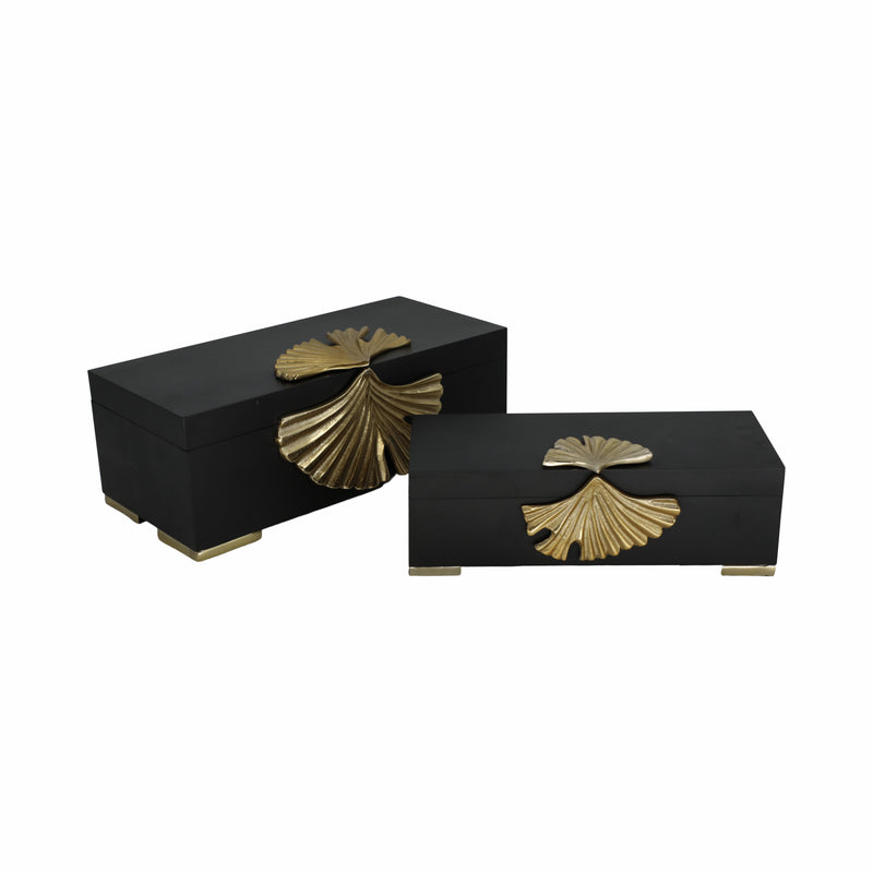 Metal, S/2 12/14 Black Gingko Boxes