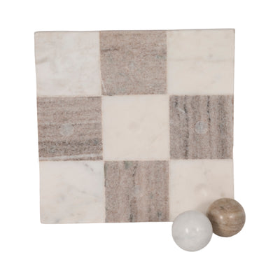 9 Marble Tic-tac-toe, White/beige