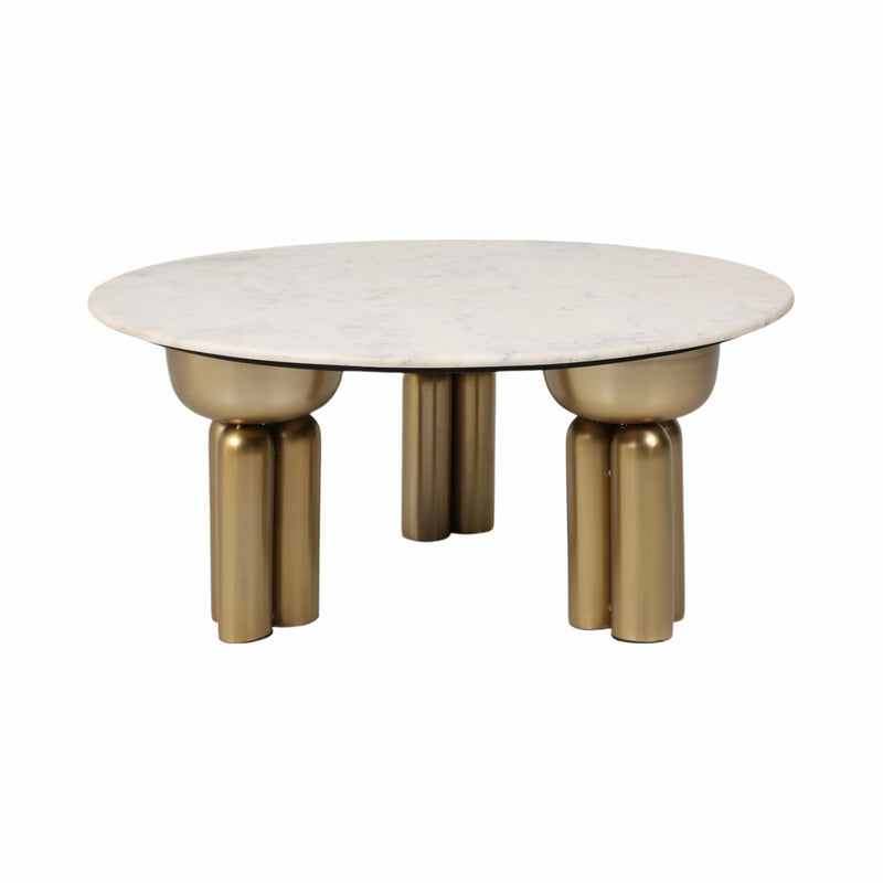 Metal, 36 Marble Top Coffee Table, Gold/white,kd