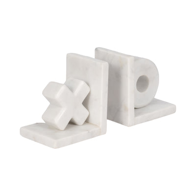 MARBLE, S/2 5 X & O BOOKENDS, WHITE