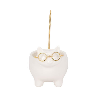 CER, 6 KITTY TRINKET DISH, WHITE/GOLD