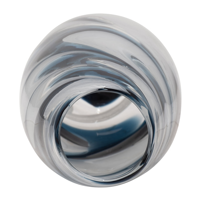 GLASS, 17 SWIRL VASE, BLUE