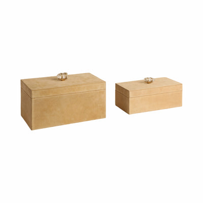 S/2 10/12 Benin Suede Boxes W/stone Knob, Ivory