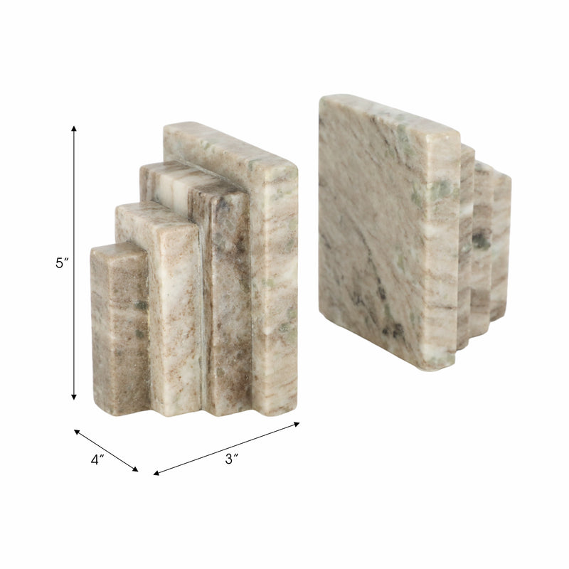 S/2 5 Onyx Marble Block Bookends, Tan