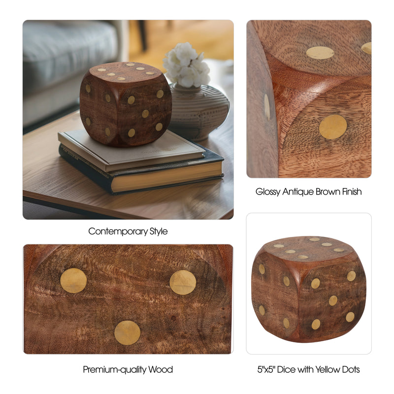 WOOD, 5X5 DICE, ANTIQUE BROWN