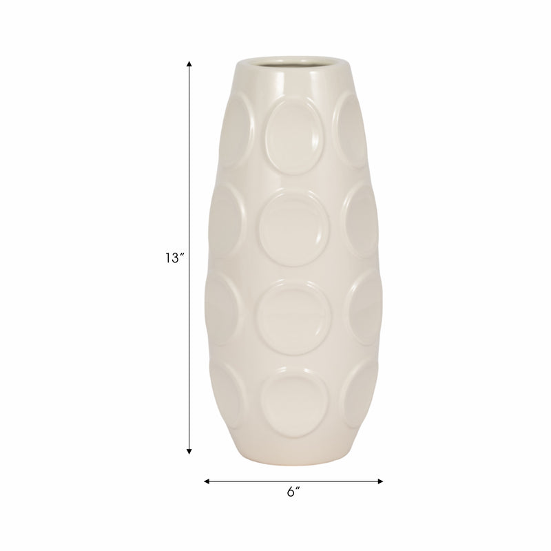 STONEWARE, 13 CIRCLE EMBOSSED VASE, COTTON