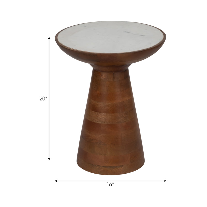 20 Wood Accent Table Marble Top, Natural/white