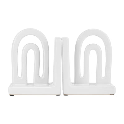 CER,S/2 6 ARCH BOOKENDS, WHITE