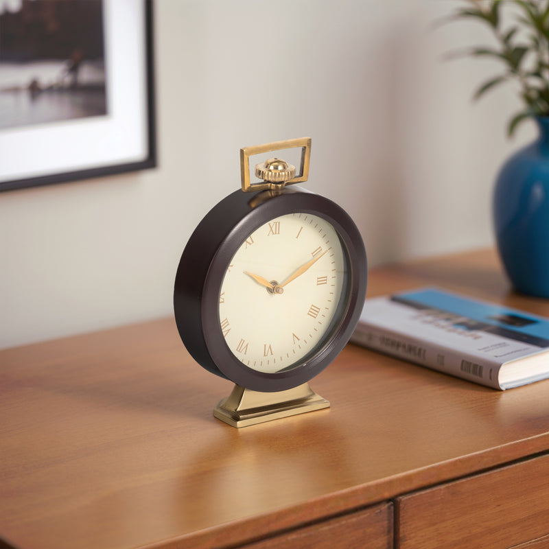 9 Jansen Gold And Brown Desk Clock