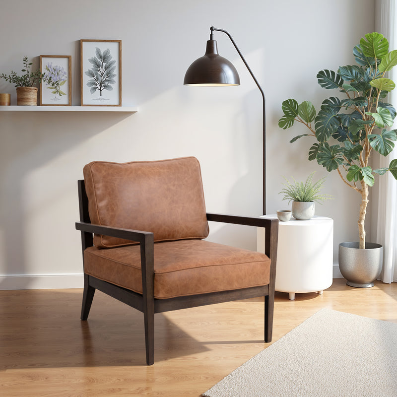 32 Sanders Suede Wood Accent Chair, Brown