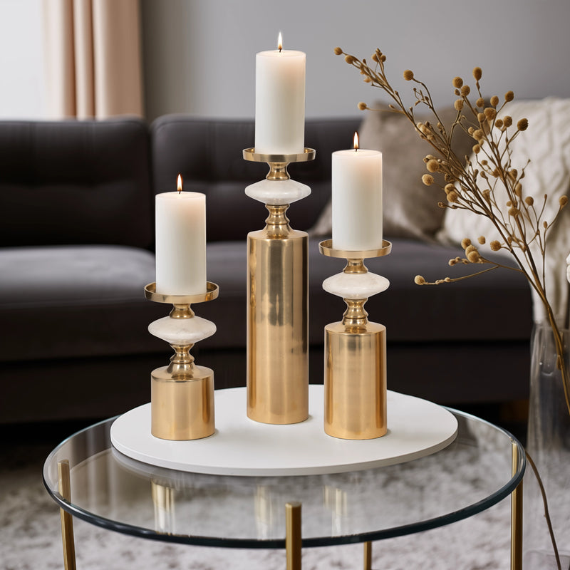 S/3 9/12/16 Leiden Gold W/ White Marble Candle