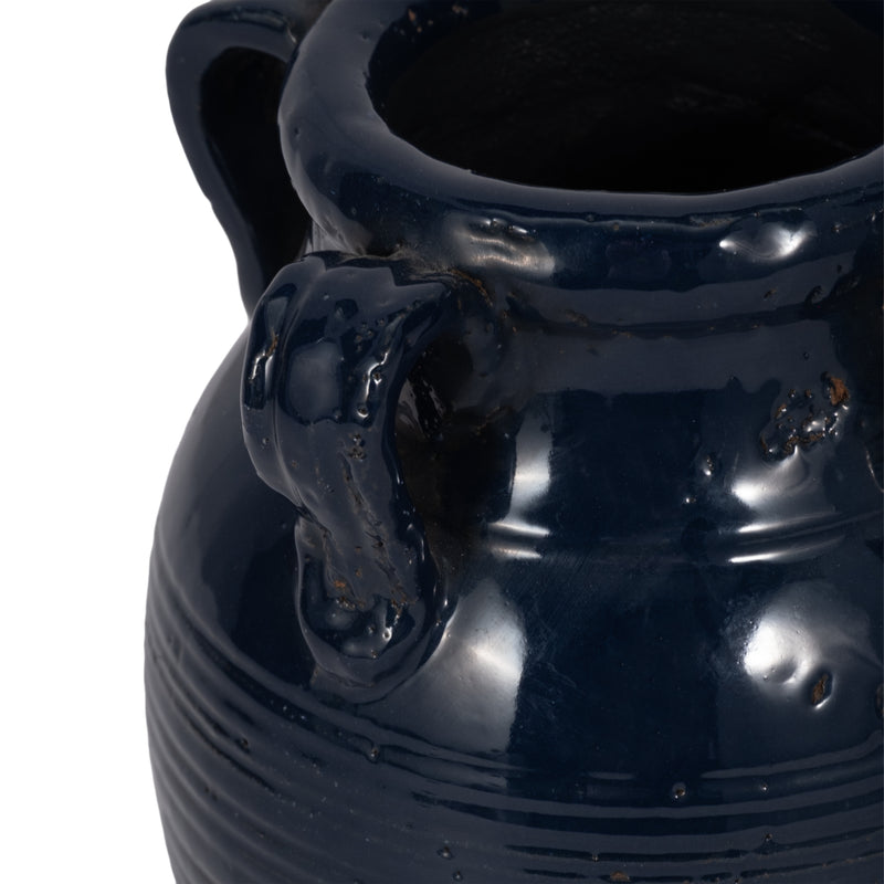 7 Terracotta Vase With Handles, Navy Blue