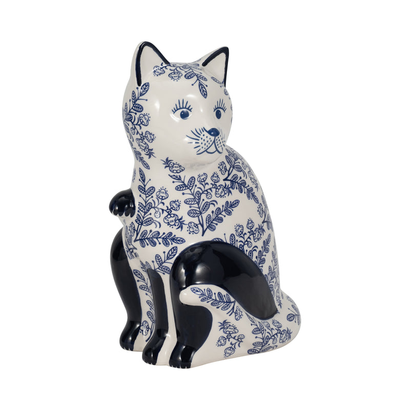 CER, 10 SITTING CHINOISERIE CAT, BLUE/WHITE