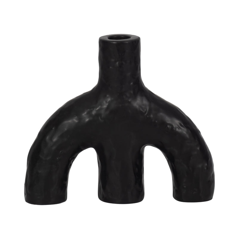 7 Volcano Texture Double Arched Taper Holder, Bla