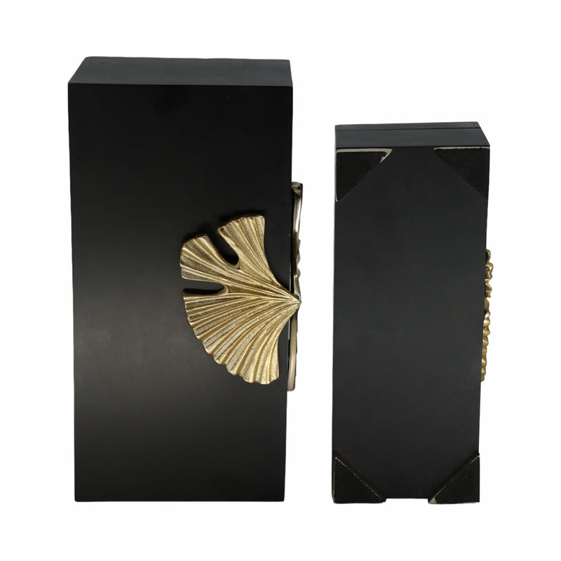 Metal, S/2 12/14 Black Gingko Boxes