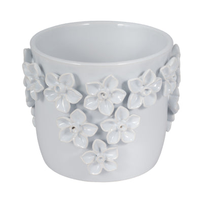 7 Floral Applique Planter, White