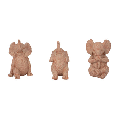 RESIN, S/3 6 STONE LOOK YOGA ELEPHANT, NATURAL