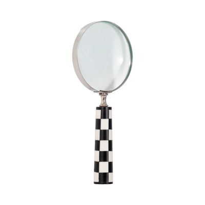 4 Checkerboard Handle Magnifying Glass, Black/whi