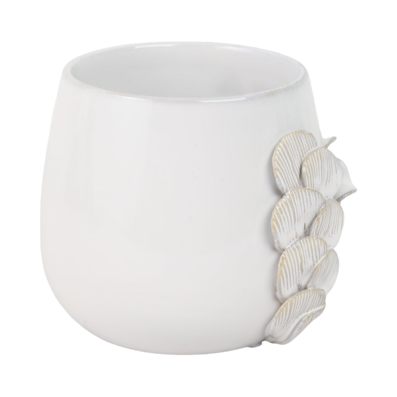 Cer, 6 Mushroom Applique Planter, Ivory