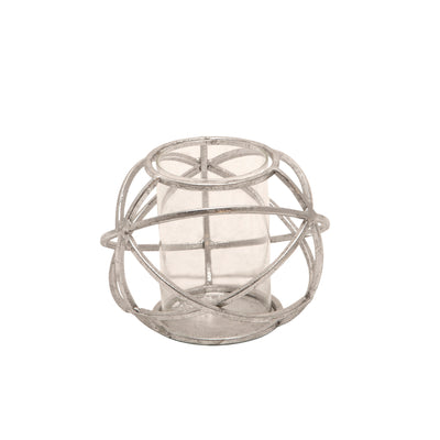 S/2 6 ORB CANDLE HOLDER , SILVER