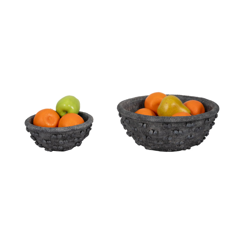 S/2 8/12 Textured Knobby Knot Bowls, Black