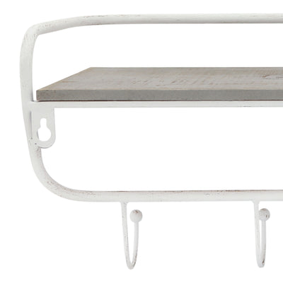 METAL/WOOD 20 5  HOOK WALL SHELF, WHITE/GRAY