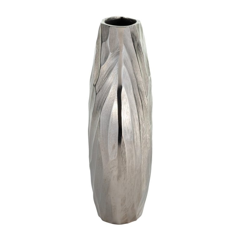 ALUMINUM 11H HAMMERED VASE, SILVER