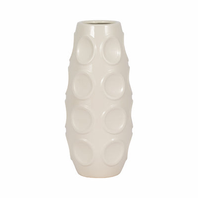 STONEWARE, 13 CIRCLE EMBOSSED VASE, COTTON