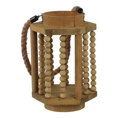 WOOD 11 LANTERN WITH ROPE HANDLE, BROWN