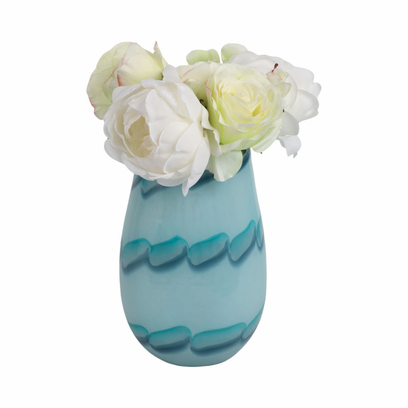 9x6 Bead Pattern Glass Vase, Blue