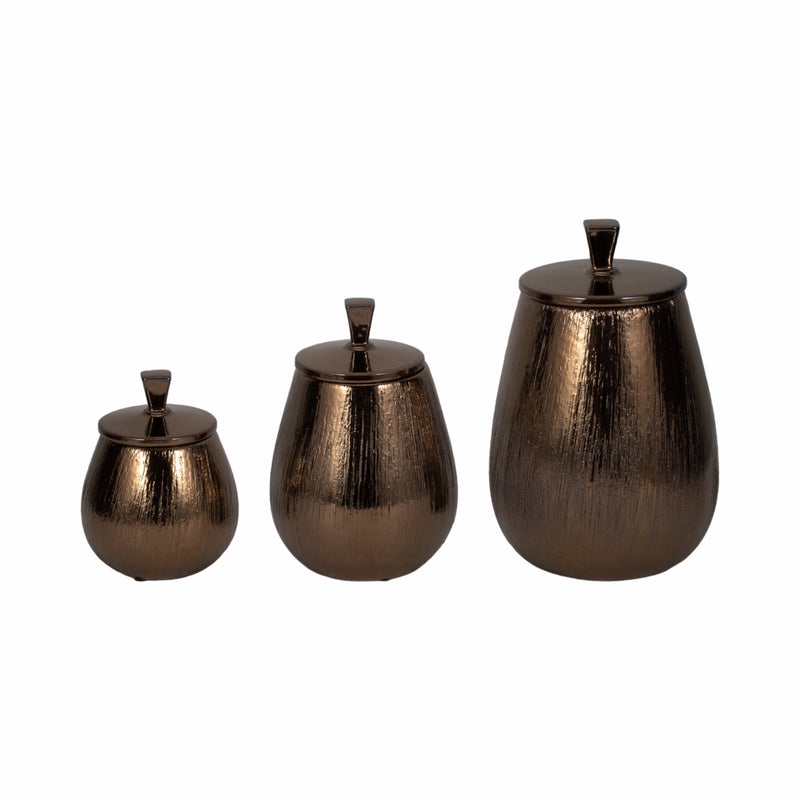 S/3 7/9/11 Tiziano Ceramic Bronze Jars