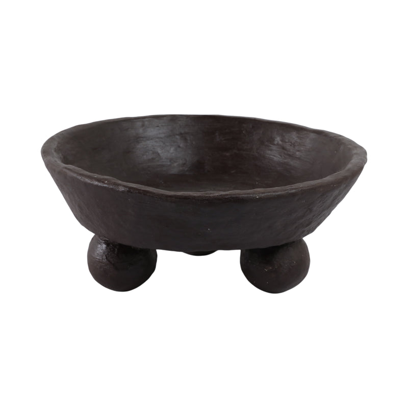 12x12 Paper Mache Knobby Footed Bowl, Black