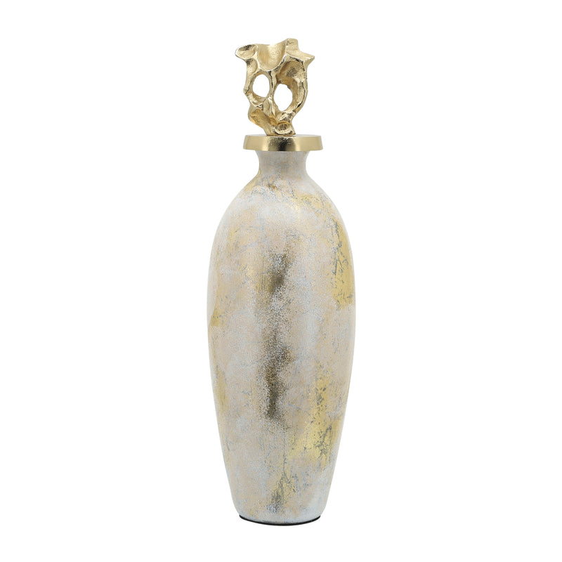 GLASS, 23H METAL VASE TRIBAL TOPPER,  WHITE/GOLD