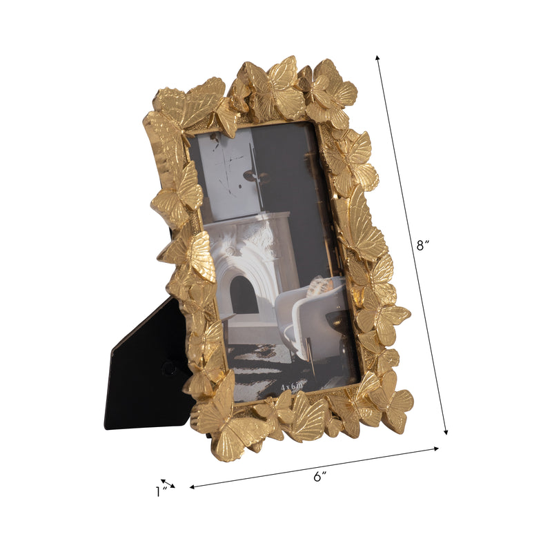 Resin, 4x6 Butterflies Photo Frame, Gold