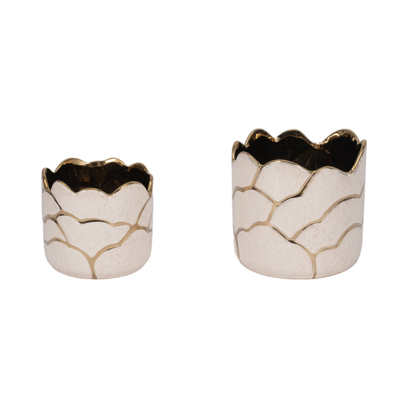 S/2 6/7 Clouds Planter, Ivory/gold