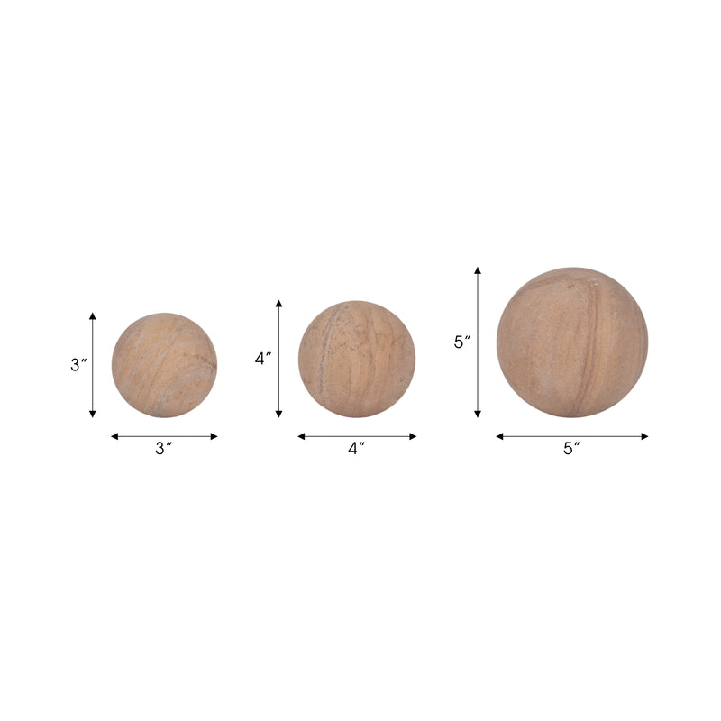 S/3 3/5 MAVERICK SANDSTONE SPHERES, NATURAL