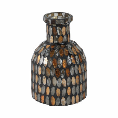 GLASS, 6H MOSAIC VASE, COPPER