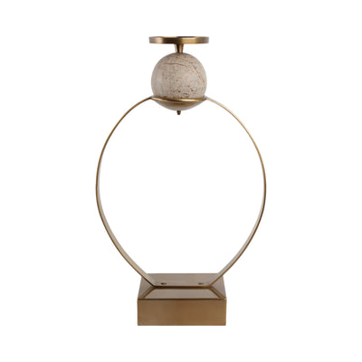 26durant Large Gold Candle Holder W/marble Sphere