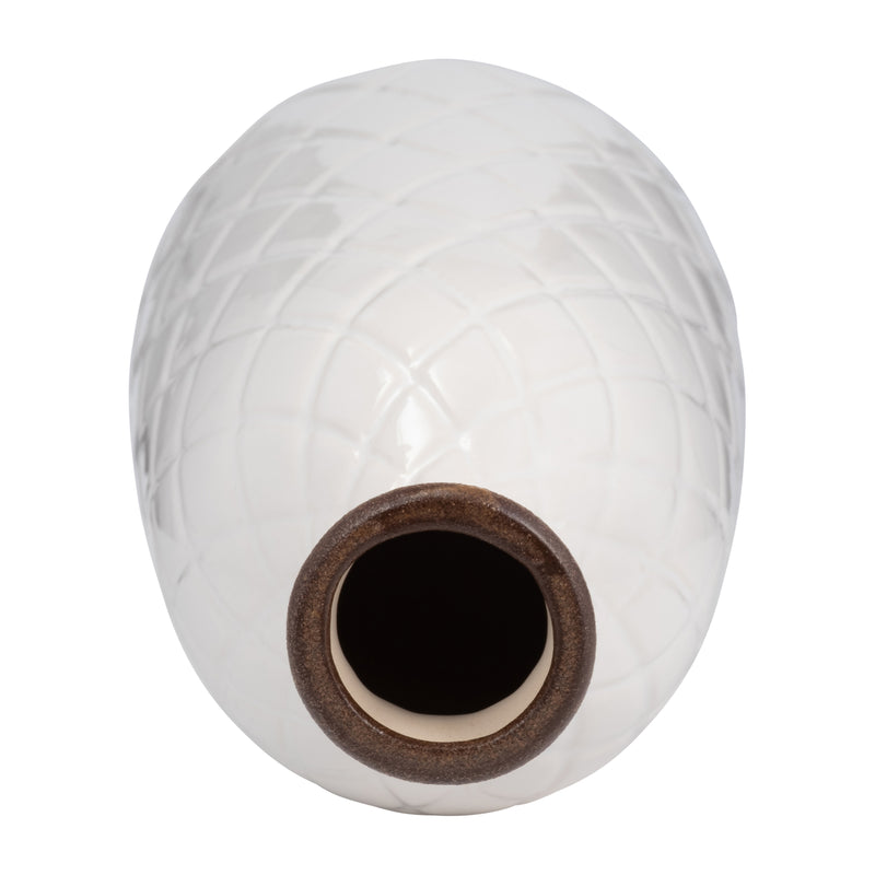 CER, 12 PLAID TEXTURED VASE, WHITE