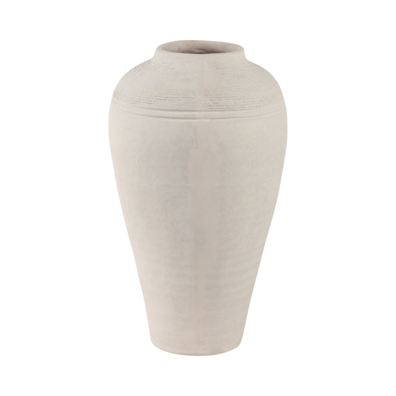 16x9 Paper Mache Ribbed Floor Vase, Ivory