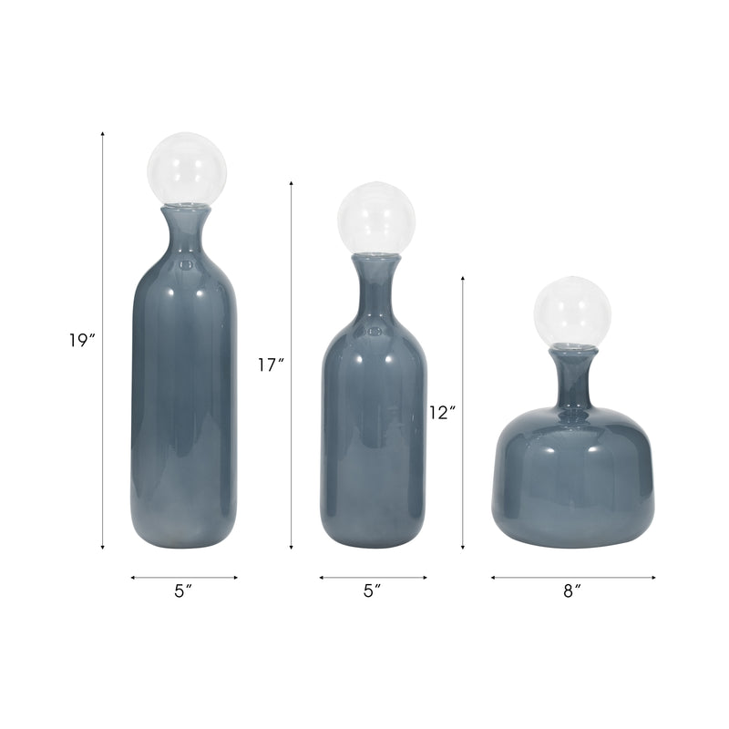 S/3 12/17/19 Jia Blue Lidded Glass Bottles