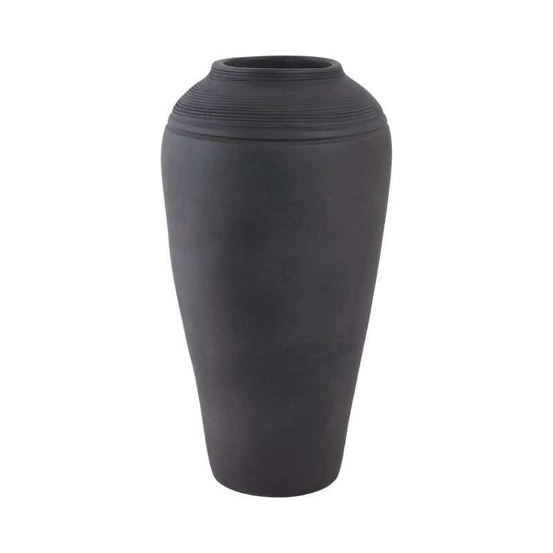 16x9 Terracotta Ribbed Floor Vase, Black